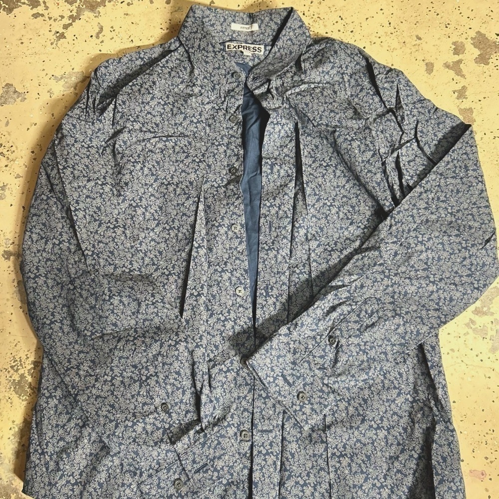 Express 1MX Large 16 16 1/2 long sleeve button down dress shirt